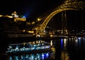 Portugal, evening Porto, lights of night city, night view of The Eiffel Bridge in Porto Royalty Free Stock Photo