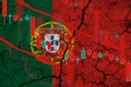 Portugal flag, the fall of the currency against the background of the flag and stock price fluctuations. Crisis concept with Royalty Free Stock Photo