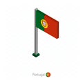 Portugal Flag on Flagpole in Isometric dimension Royalty Free Stock Photo