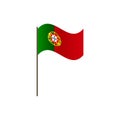 Portugal flag on the flagpole. Official colors and proportion correctly. Waving of Portugal flag on flagpole, vector illustration Royalty Free Stock Photo