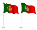 Portugal flag on flagpole waving in the wind. Holiday design element. Checkpoint for map symbols. Isolated vector on white Royalty Free Stock Photo