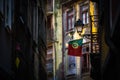 Portugal flag on the street of porto with colorfull house Royalty Free Stock Photo