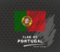Portugal flag, vector sketch hand drawn illustration on dark grunge backgroud Royalty Free Stock Photo