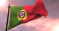 Flag of Portugal waving at wind in slow at sunset, loop