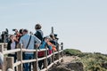 Portugal. A group of people or tourists admire the sights and take pictures of the beautiful view of Cape Roca Royalty Free Stock Photo