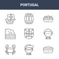 9 portugal icons pack. trendy portugal icons on white background. thin outline line icons such as pasteis de belem, soccer player