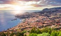 Portugal island Madeira at sunset with city Funchal, Panorama Royalty Free Stock Photo