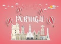portugal Landmark Global Travel And Journey paper background. Vector Design Template.used for your advertisement, book, banner, t