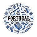 Portugal landmarks set. Handdrawn sketch style vector illustration