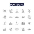 Portugal line vector icons and signs. portuguese, travel, europe, tourism, city, view, destination,architecture outline Royalty Free Stock Photo