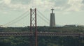 Portugal, Lisbon, 3 Alameda dos Pinheiros, view of the 25 de Abril Bridge and Christ the King (Almada Royalty Free Stock Photo