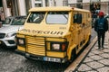 Portugal, Lisbon, April 10, 2018: Armored car for safe delivery of money to the bank. Encashment transport