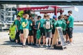 Portugal, Lisbon 29 april 2018: pupils at street buy street food or fresh juice.