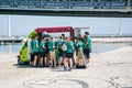 Portugal, Lisbon 29 april 2018: pupils at street buy street food or fresh juice.