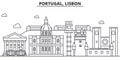 Portugal, Lisbon architecture line skyline illustration. Linear vector cityscape with famous landmarks, city sights