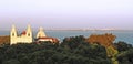 Portugal, Lisbon: Church and Taje River at dusk