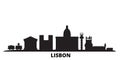 Portugal, Lisbon city skyline isolated vector illustration. Portugal, Lisbon travel black cityscape