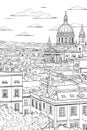 Portugal Lisbon cityscape black and white vector coloring page