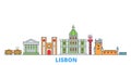 Portugal, Lisbon line cityscape, flat vector. Travel city landmark, oultine illustration, line world icons