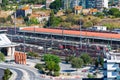 Portugal, Lisbon, October 09, 2018: Local red trains at Railroad Depot Station Royalty Free Stock Photo