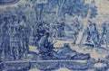 Portugal, Lisbon, Oeiras. Historical blue ceramic azulejo tile mural.