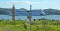 Portugal, Lisbon, Prasa do Imperio, bay view, lighthouse and cruise ship