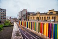 Portugal, Lisbon - 03/01/2020: Rainbow wall on the streets of Lisbon . LGBT Flag