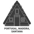 Portugal, Madeira, Santana travel landmark vector illustration