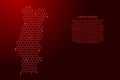 Portugal map from futuristic hexagonal shapes, lines, points red and glowing stars in nodes, form of honeycomb or molecular