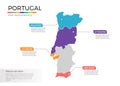 Portugal map infographics vector template with regions and pointer marks