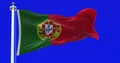 Seamless loop in slow motion of Portugal national flag waving on blue background