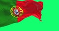 Portugal national flag waving in the wind isolated on a green background