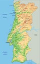 High detailed Portugal physical map with labeling. Royalty Free Stock Photo