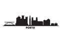 Portugal, Porto city skyline isolated vector illustration. Portugal, Porto travel black cityscape