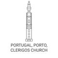 Portugal, Porto, Clerigos Church travel landmark vector illustration