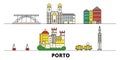 Portugal, Porto flat landmarks vector illustration. Portugal, Porto line city with famous travel sights, skyline, design