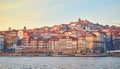 Portugal, Porto old town ribeira aerial promenade view with colorful houses, Douro river and boats.Concept of world travel, Royalty Free Stock Photo