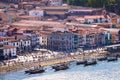 Portugal, Portu, October 06,2018: Panoramic closeup aerial view of Porto embankment, Portugal