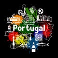 Portugal print design. Portuguese national traditional symbols and objects