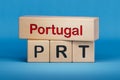 Portugal and PRT symbol. Concept words Portugal and PRT on wooden blocks.