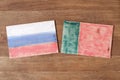 Portugal and Russia flag, concept cooperation friendship on wood background. Royalty Free Stock Photo