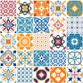 Portugal seamless pattern. Vintage mediterranean ceramic tile texture. Geometric tiles patterns and wall print textures vector set Royalty Free Stock Photo