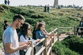 A group of people or tourists admiring the beautiful view of Cape Roca in Portugal. Royalty Free Stock Photo