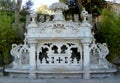 Portugal, Sintra, Quinta da Regaleira, garden marble bench