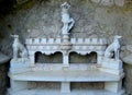 Portugal, Sintra, Quinta da Regaleira, garden marble bench in the park