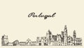 Portugal skyline vector illustration drawn sketch Royalty Free Stock Photo