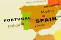 Portugal and Spain on Map Royalty Free Stock Photo