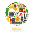 Portugal traditional objects collection in circle on white.