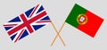 Portugal and UK. The Portuguese and British flags. Official colors. Correct proportion. Vector