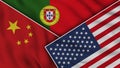 Portugal United States of America China Flags Together Fabric Texture Effect Illustrations